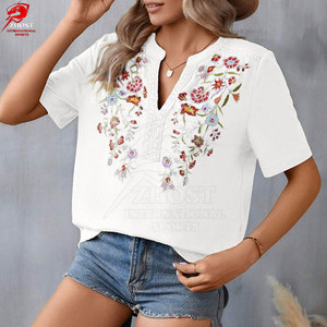 Camisetas Casuales Bordadas para Mujer, Cómodas, de Algodón, para el Trabajo, Uso Diario de Verano, Venta al Por Mayor - Product Image 4
