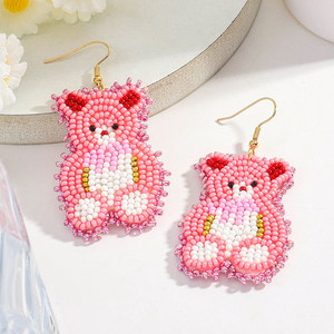 New Women Handmade Pink Teddy <b>Bear</b> Seed Bead Dangle Valentine Day <b>Cute</b> Statement Jewelry for Romantic Casual Wear BY MULTI CRAFT - Product Image 4