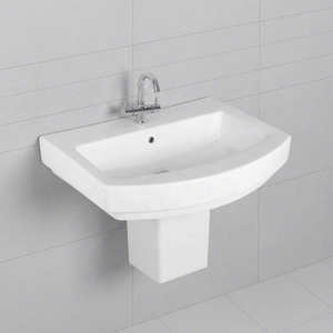 Lavabo ovale moderne en céramique sur pied pour hôtel - Product Image 5