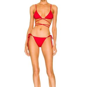 Women's Bikini Set <b>Crossed</b> Halter <b>Top</b> Tie Side Bottoms Solid Color Swimwear Two Piece Stretch Spandex Nylon - Product Image 6