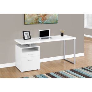 Scrivania per Computer Contemporanea 60'' in Laminato Bianco e Metallo Grigio per Ufficio Domestico, Configurazione Sinistra e Destra con Cassetti Portaoggetti - Product Image 5