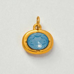 Pendentif Breloque Ovale 6x8mm en Aigue-marine Sertie de Bézel, Plaqué Or - Vente en Gros de Pendentifs Bijoux en Pierres Précieuses - Product Image 1