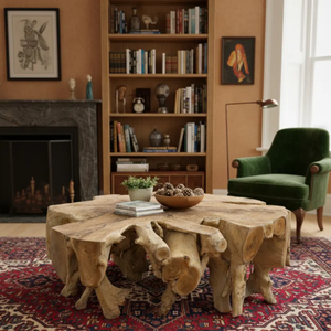 Mesa de Centro Rústica de Raíz de Teca, Mesa de Centro de Forma Natural, Mesa de Tronco de Madera Hecha a Mano, Decoración para Sala de Estar - Product Image 4