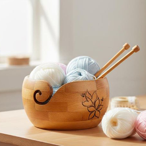 Handmade Wooden Yarn Bowl for Knitting and Crochet Supplies Premium Wooden Yarn Bowl Yarn Holder with Smooth Spiral Design - Product Image 1
