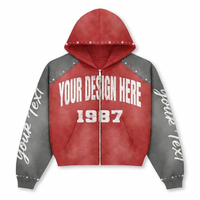 Sweat à capuche zippé rouge personnalisé pour l'hiver, manches contrastées, imprimé texte, tissu polaire 100% coton de qualité supérieure, streetwear oversize unisexe