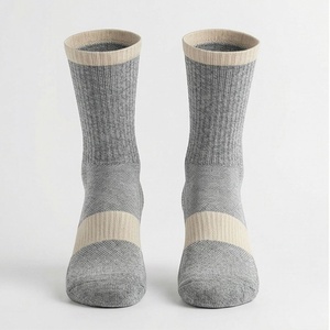 Crew <b>Socks</b> Gray Beige Solid Knitted Cotton Bamboo Fiber Breathable Daily Casual Adult Autumn Standard <b>Thickness</b> - Product Image 1