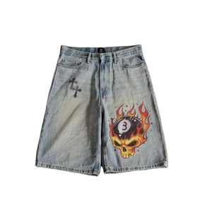 Conjunto de Chaqueta y Pantalones Cortos de Mezclilla, Estilo Urbano, Pantalones Cortos de Mezclilla de Verano, Pantalones Cortos de Mezclilla de Talla Grande para Hombre, Estilo Y2K, Holgados, con Diseño de Araña - Product Image 4