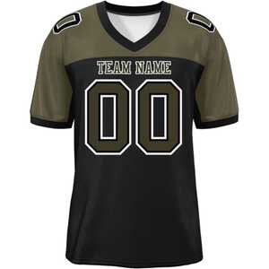 Camiseta de Fútbol Americano para Hombre, Cuello en V, Color Negro y Verde Oliva, Sublimada, 100% Poliéster, Manga Corta, Nombre del Equipo, Fabricada en Pakistán - Product Image 1
