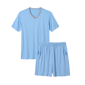 Ensemble T-shirt et short pour homme de qualité supérieure, bleu ciel, surdimensionné, col en V, design personnalisé, couleur unie, été, écologique - Product Image 1