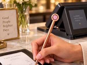 Stylo à bille rotatif en métal Blossom |   Or rose, argent, or |   Stylo rechargeable D1 remplaçable, coffret cadeau de papeterie, stylo fleur - Product Image 6