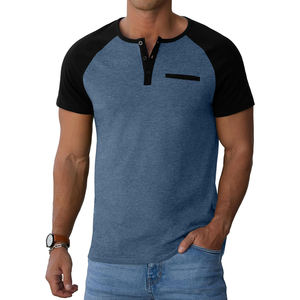 T-shirt à manches longues raglan personnalisé pour homme, en coton respirant, avec blocs de couleur contrastés, coupe ajustée, décontracté, avec poches et boutons - Product Image 2
