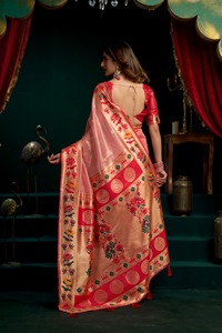 Saris en soie Paithani traditionnels en gros pour mariages, saris de mariée d'été avec bordures Zari, fournisseur en gros - Product Image 3