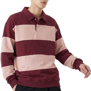Polo à manches longues rayé sur mesure pour hommes, en jersey de coton, coupe oversize, ourlet côtelé, style rugby, vente en gros - Product Image 5