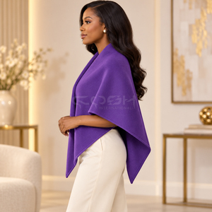 Capa elegante de mezcla de lana morada de la hermandad Cosh International Sorority con mangas de murciélago y cuello chal para uso en invierno. - Product Image 3