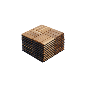10 Pezzi Piastrelle a Incastro con Motivo a Scacchi 30x30 cm in Legno Duro di Acacia Giallo per Pavimentazione Esterna Patio Balcone - Product Image 1