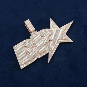 Colgante de Lujo de Plata de Ley 925 con Diamante Moissanita, Letra Estrella Iced Out, Joyería de Cadena Hip Hop, Regalo de Moda Unisex Brillante - Product Image 2
