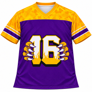 Maillot de basket violet et jaune à manches courtes, col en V, imprimé par sublimation, tissu en maille respirant, taille adulte unisexe - Product Image 1