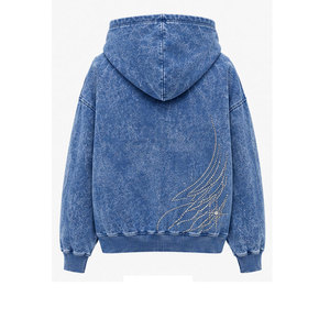 Sweat à capuche décontracté pour femme, délavé à l'acide, avec strass et logo frontal, idéal pour le streetwear et le quotidien, à prix raisonnable - Product Image 2