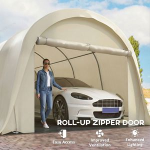 Tenda Garage Portatile in PVC Rinforzato 3,6m x 7,2m UPF50+ con Telaio Zincato e Porta Grande Beige per Parcheggio Auto - Product Image 6