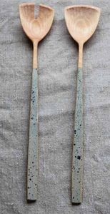 Juego de cucharas de madera para servir con detalles en latón, diseño minimalista, duradero para uso en catering - Product Image 3