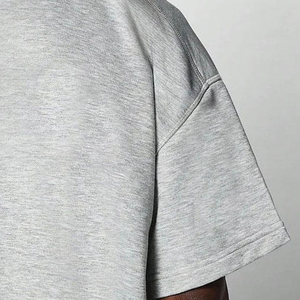 Camiseta de algodón gris extragrande para hombre, manga corta, cuello redondo, estilo casual, lisa, corte regular - Product Image 3