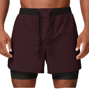 5 Inch Inseam Men's Solid Color Breathable Quick Dry Canvas Gym Shorts Double <b>Layer</b> Fitness Design Custom Mesh Zipper Pocket - Product Image 2