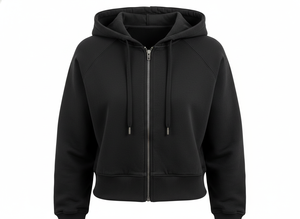 Sweat à capuche zippé intégral pour femme de qualité supérieure |   Sweat-shirt court en molleton doux noir avec manches raglan pour un confort quotidien - Product Image 3