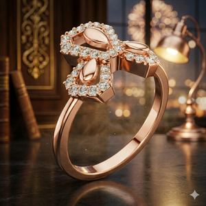 Bague élégante en or rose inspirée des fleurs et des nœuds, avec des accents en cristal pavé, pour femmes, bijoux de mode, cadeau d'anniversaire de mariage - Product Image 1