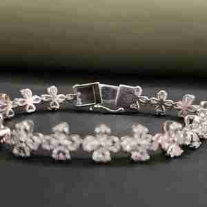Minimalist flower chain <b>bracelet</b> Geometric silver <b>bracelet</b> 925 silver chain - Product Image 2