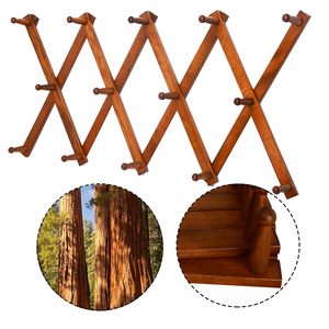 Handcrafted Expandable Wooden Accordion Wall Coat Rack Foldable Wall Mounted Clothes Hat Bag Hook Organizer <b>Rustic</b> Home Entryway - Product Image 3