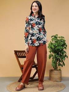 Camisa de Manga Larga con Botones y Estampado Floral para Mujer, Corte Regular, Popelina, Informal, para Primavera y Verano - Product Image 2