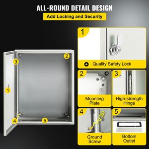 Boîtier électrique métallique NEMA 4X 20x16x8FT en acier, résistant à l'eau et à la poussière IP66 pour utilisation en extérieur et en intérieur - Product Image 3