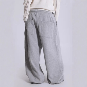 Pantalon de survêtement gris en coton pour homme, taille élastique avec cordon de serrage, décontracté, mi-lourd, tricoté, respirant, avec poches, style automne - Product Image 3