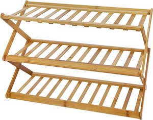 Foldable <b>Pine</b> Wood Shoe Rack Multi-Functional Free Standing Shoe <b>Shelf</b> Organizer for Home Storage - Product Image 2