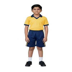 Uniforme Escolar para Niños de Primaria, Conjunto de Camiseta Polo y Pantalones Cortos de Algodón de Alta Calidad con Logotipo Personalizado, Diseño de Bloques de Color Amarillo y Gris - Product Image 5