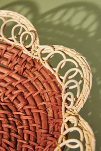 Corbeille à fruits ronde bohème en rotin, support tressé à la main, panier à pain, plateau de service en osier pour gâteaux et pain, pour la décoration de table à manger - Product Image 6