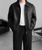 Veste en cuir noir véritable pour hommes, veste classique à fermeture éclair, manteau streetwear décontracté