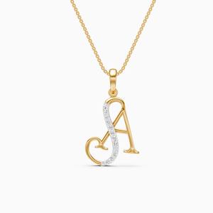 Pendentif chic en forme de lettre A serti de diamants de laboratoire de 0,20 ct, en or jaune, blanc et rose 9 carats - Product Image 1