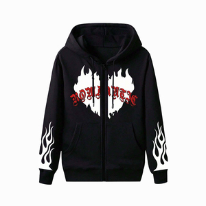 Sweat à capuche zippé pour homme, motif uni, respirant, coupe oversize, col rond, logo personnalisable sur le devant, style sportif, tissu en pur coton - Product Image 1