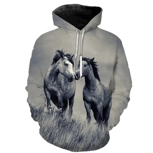 Conjunto de sudadera informal para hombre, novedad de 2025, 3D Sudadera con capucha con estampado de Otoño de caballo de Animal, ajuste holgado y elegante - Product Image 3