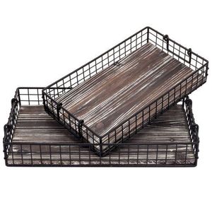 Stylish Wire And Wooden <b>Tray</b> With Minimalist Design For Serving Coffee Tea <b>Snacks</b> In Living Room And Dining Area - Product Image 1