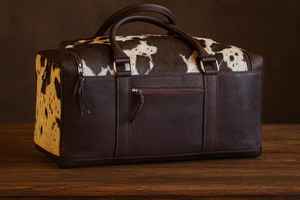 Sac de voyage et de sport en cuir de vachette vintage haut de gamme, élégant, avec fermeture éclair, portable, léger et grande capacité LHDB-0068 - Product Image 3