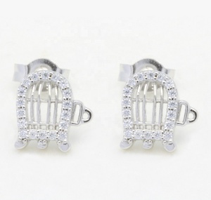 Prix usine meilleure vente à la mode 925 argent avec Zircon mignon Cage à oiseaux boucles d'oreilles en gros - Product Image 1