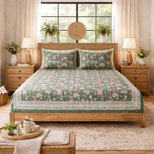 Premium Jaipur Handcrafted Cotton King Bedsheet 3 Pcs 200TC <b>Block</b> Printed Floral Design Soft Breathable Durable All Season Home - Product Image 5