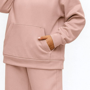 Ensemble de survêtement polaire unisexe personnalisé avec logo, collection 2026, haut de gamme, écologique, grande taille, streetwear, imprimé uni, décontracté, avec sweat à capuche et pantalon de jogging - Product Image 5