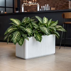 Jardinera Rectangular Moderna Blanca de Fibra de Vidrio con Nervaduras Hieta Garden, 90x40x60cm, para Exteriores, Patio, Maceta - Product Image 4