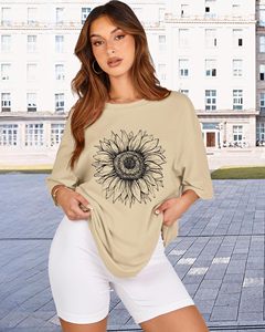 T-shirts à col rond pour femmes, imprimés floraux, graphiques DTF, 100% coton, t-shirts graphiques, t-shirts d'été, manches courtes, amples, confortables - Product Image 1