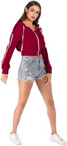 Survêtement 2 pièces en coton uni pour femmes, haut court et design personnalisé, ensemble de sport à la mode - Product Image 3