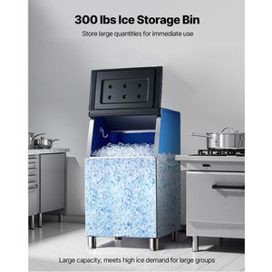 Attrezzatura di Refrigerazione per Cucine Commerciali, Macchina per il Ghiaccio in Acciaio Inox con Contenitore di Stoccaggio, Capacità 300 LBS, Design Antiscivolo Regolabile - Product Image 4