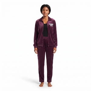 Conjunto de chándal de terciopelo personalizado para mujer, dos piezas, corte regular, chaqueta con cremallera completa y pantalones a juego, ropa de invierno, fabricante mayorista - Product Image 1